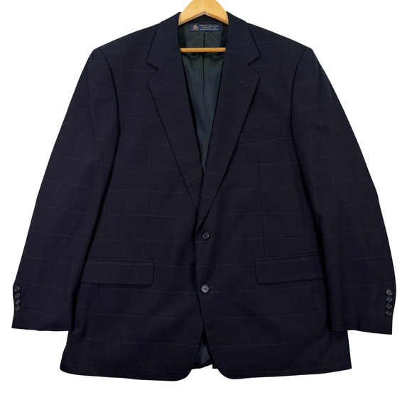 Brooks Brothers Other - Vintage Brooks Brothers Mens 46L Blazer Sport Coat Navy Blue Windowpane Wool USA